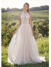 Jewel Neck Ivory Lace Tulle Illusion Bodice Wedding Dress